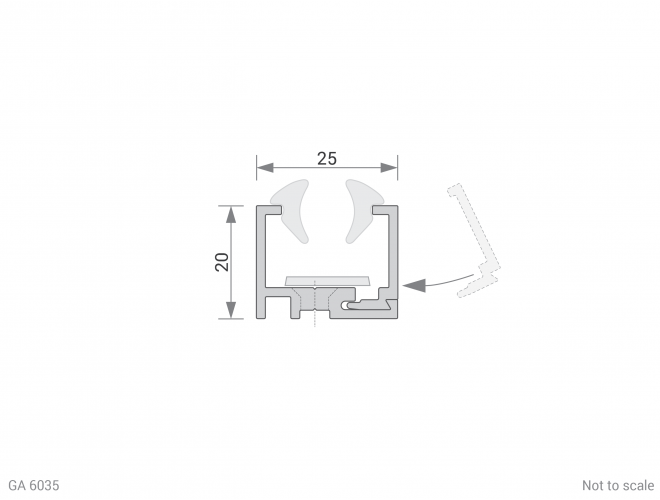 2 Part Glazing Channel Cross Section (for 6/8mm glass) - GA 6035