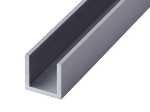 Anodised aluminium channel profile showing the open U-shaped section and silver cut edge