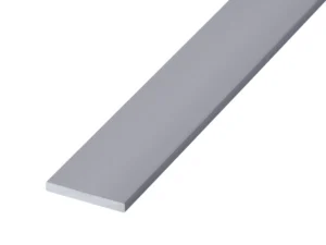 Anodised aluminium flat bar showing a smooth silver finish and rectangular profile