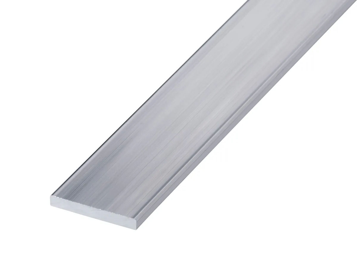 Mill finish aluminium flat bar showing the natural aluminium surface and rectangular profile