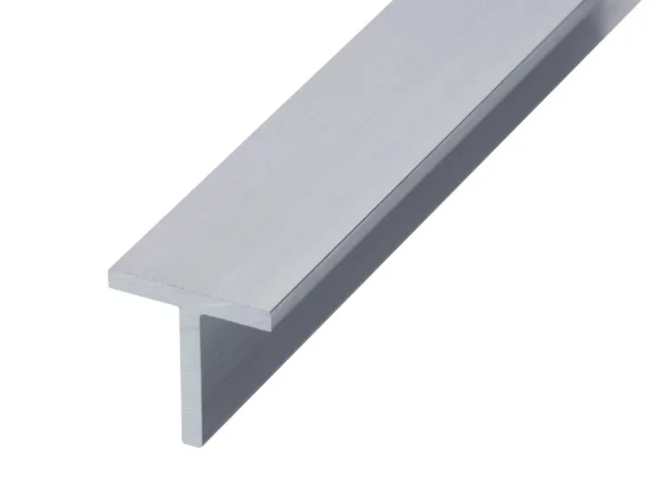 Mill finish aluminium tee section showing the natural aluminium surface and T-shaped profile
