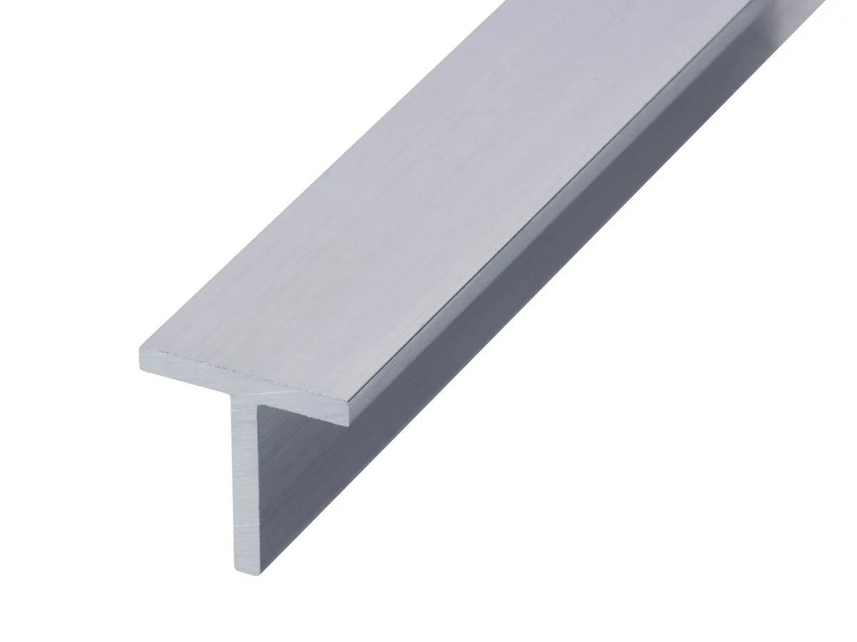 Mill finish aluminium tee section showing the natural aluminium surface and T-shaped profile