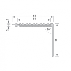 GA 1407 PREMIUM STAIR NOSING, 90° RISER, LIPPED BACK EDGE, 55mm FACE