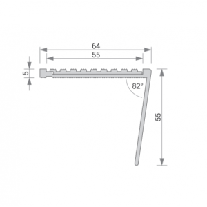 GA 1408 PREMIUM STAIR NOSING, 82° RISER, SQUARE BACK EDGE, 55mm FACE