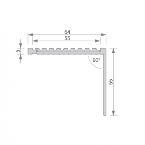 GA 1409 PREMIUM STAIR NOSING, 90° RISER, SQUARE BACK EDGE, 55mm FACE