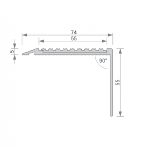 GA 1411 PREMIUM STAIR NOSING, 90° RISER, RAKED BACK EDGE, 55mm FACE