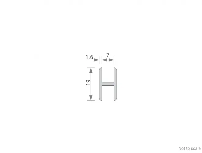 GA 1000 aluminium H-section trim technical drawing showing 7mm gap and 19mm profile depth