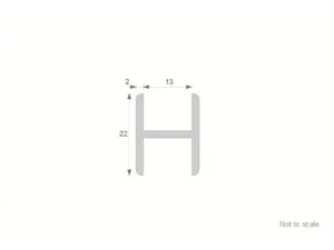 GA 1004 aluminium H-section trim technical drawing showing 13mm gap and 22mm profile depth
