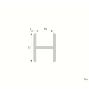GA 1004 aluminium H-section trim technical drawing showing 13mm gap and 22mm profile depth