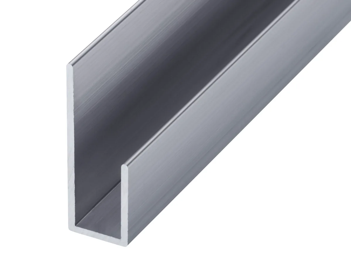 GA 1013 mill finish aluminium channel profile showing the natural aluminium surface and asymmetric channel section