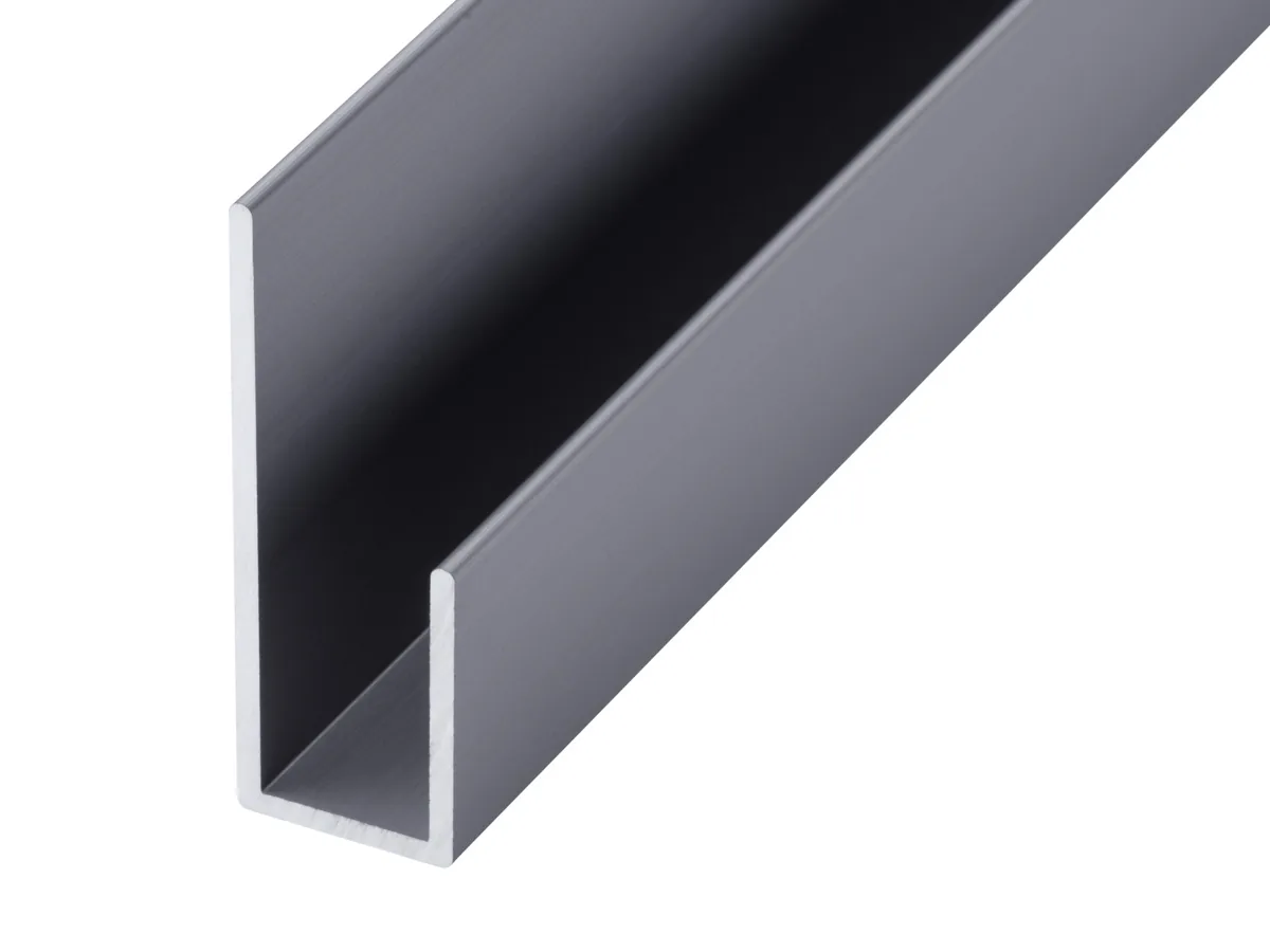 GA 1013S anodised aluminium channel profile showing a smooth silver finish and asymmetric channel section