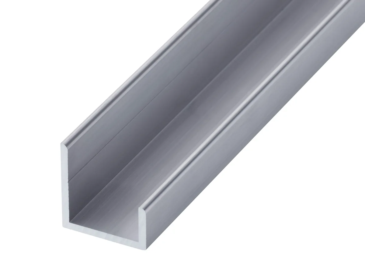 GA 1017 mill finish aluminium channel profile showing the natural aluminium surface and asymmetric channel section