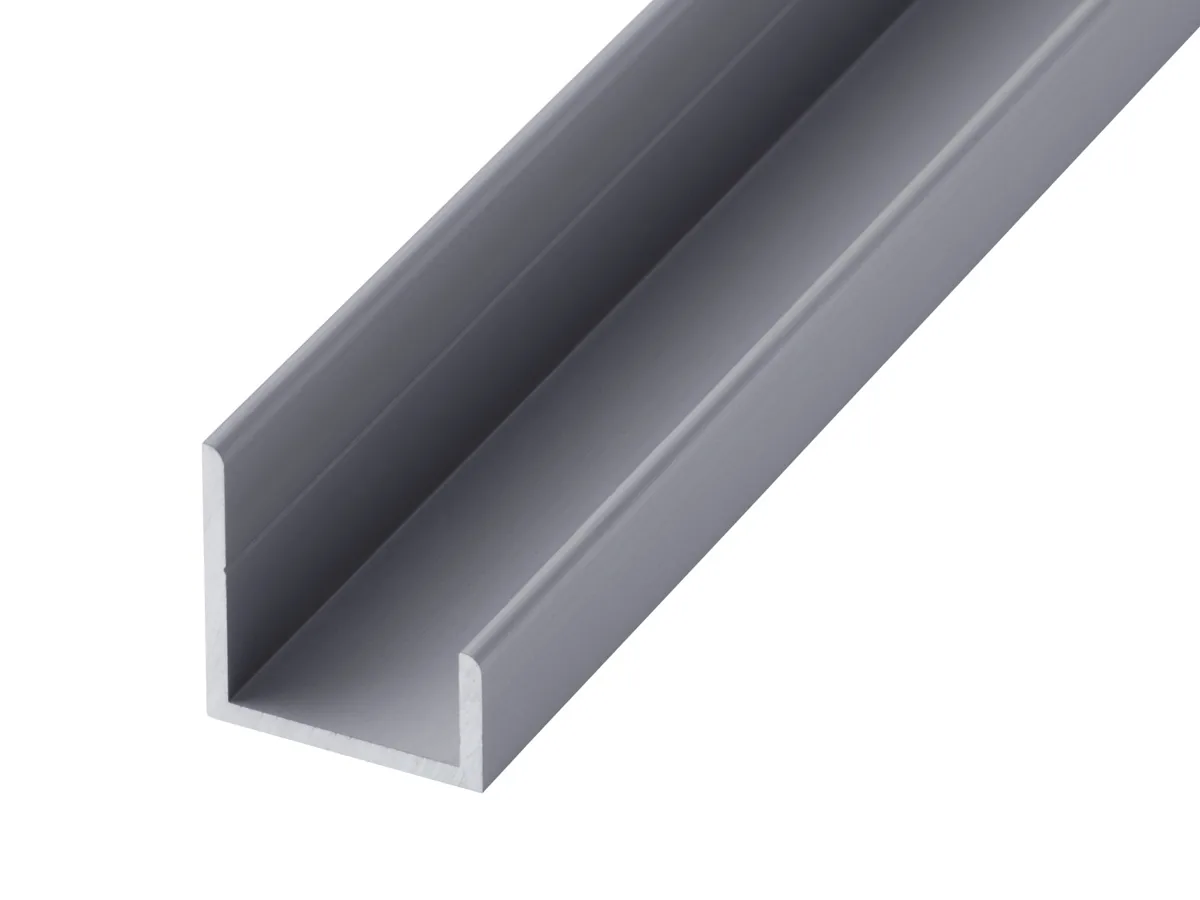 GA 1017S anodised aluminium channel profile showing a smooth silver finish and asymmetric channel section
