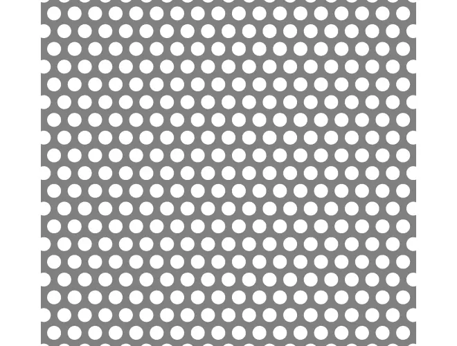 Perforated aluminium sheet with round holes, 9.5mm hole size, 35% open area and staggered pitch