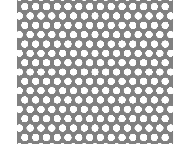 Perforated aluminium sheet with round holes, 12mm hole size, 40% open area and staggered pitch