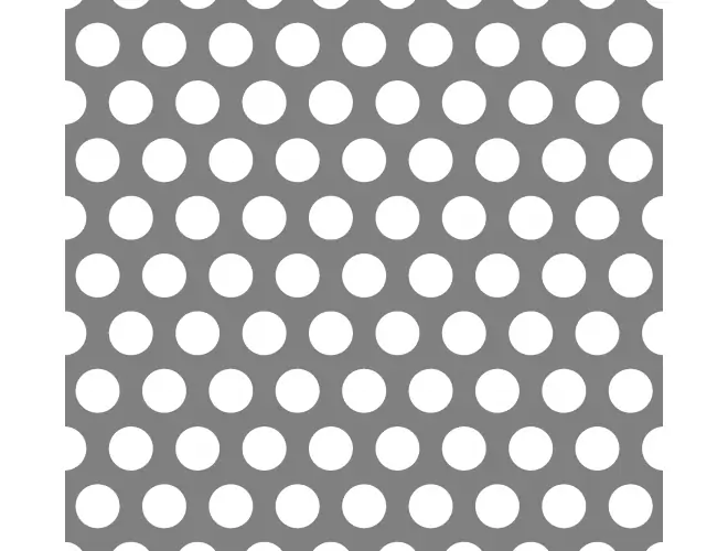 Perforated aluminium sheet with round holes, 19mm hole size, 40% open area and staggered pitch