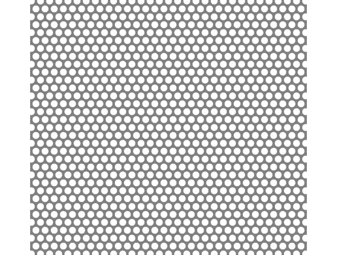 Perforated aluminium sheet with round holes, 6.3mm hole size, 49% open area and staggered pitch