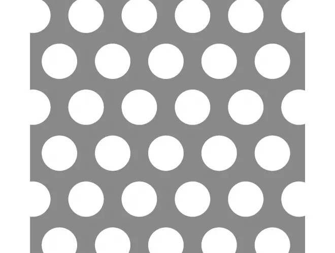 Perforated aluminium sheet with round holes, 40mm hole size, 40% open area and staggered pitch