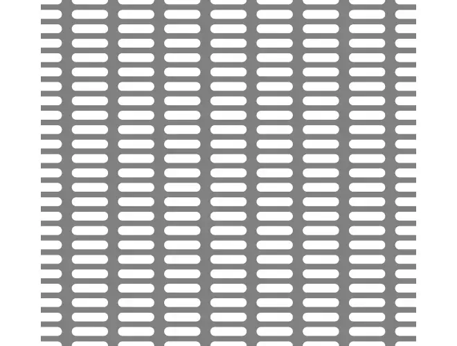 Slotted perforated aluminium sheet with 25.0 x 6mm holes, 44% open area and parallel pitch