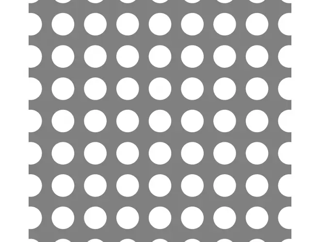 Perforated aluminium sheet with round holes, 22.2mm hole size, 37% open area and square pitch