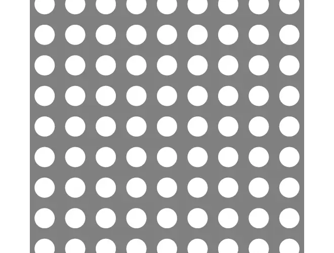 Perforated aluminium sheet with round holes, 19mm hole size, 34% open area and square pitch