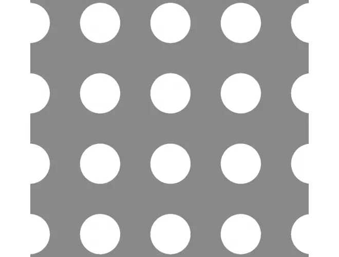 Perforated aluminium sheet with round holes, 40mm hole size, 26% open area and square pitch