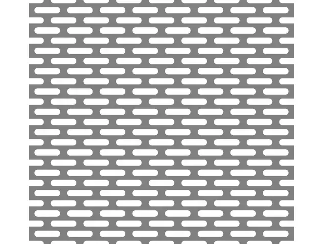 Slotted perforated aluminium sheet with 25.0 x 6mm holes, 44% open area and staggered pitch