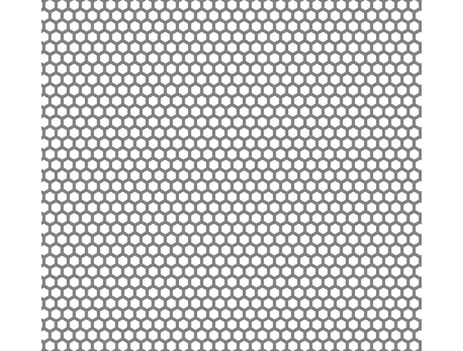 Perforated aluminium sheet with hexagonal holes, 6.0 x 6.9mm hole size and 52% open area