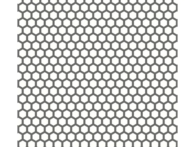 Perforated aluminium sheet with hexagonal holes, 12 x 14mm hole size and 56% open area