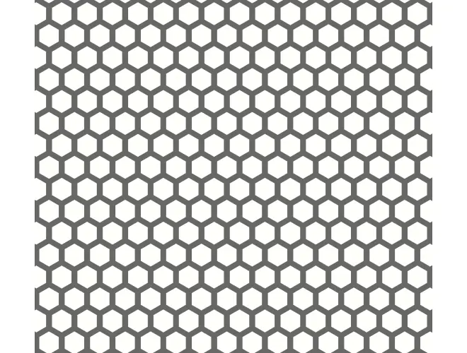 Perforated aluminium sheet with hexagonal holes, 15 x 17mm hole size and 56% open area