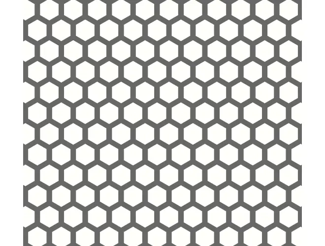 Perforated aluminium sheet with hexagonal holes, 20 x 23mm hole size and 59% open area